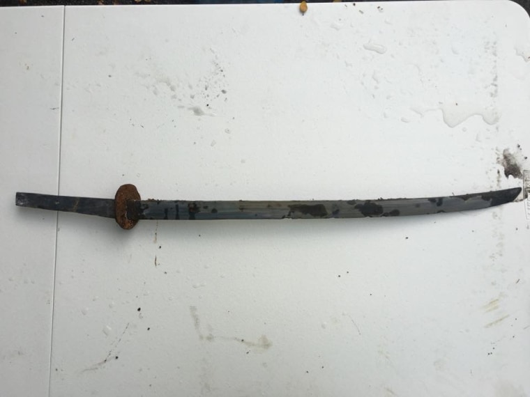 A training sword that was part of an exhibit about Kanaye Nagasawa recovered after a wildfire.