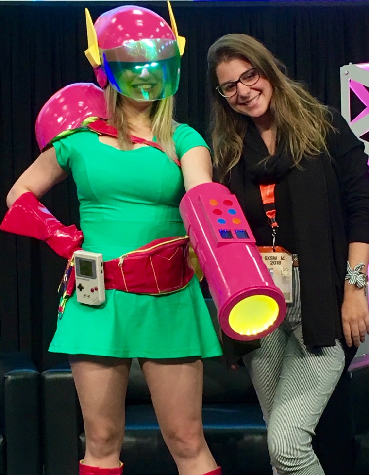 Ana Ribeiro, a virtual reality game developer from Brazil dressed as a game character at SXSW.