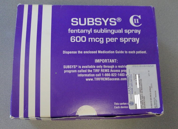 Image: A box of the Fentanyl-based drug Subsys appears in an undated photograph provided by the U.S. Attorney's Office for the Southern District of Alabama