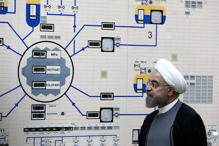 Image: Iranian President Hassan Rouhani visits the control room of the Bushehr nuclear power plant