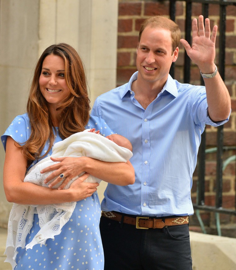 Kate, Duchess of Cambridge, and Prince William after the birth of Prince George