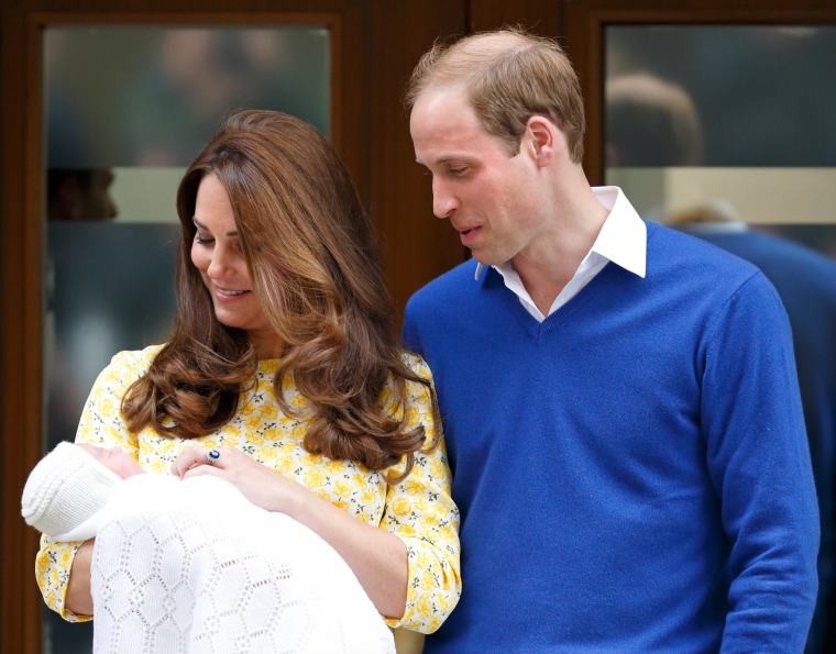 Kate, Duchess of Cambridge and Prince William leave with Princess Charlotte