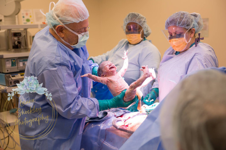 Baby Sullivan looked thrilled when he arrived via C-section on March 8.