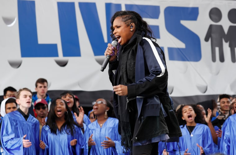 Singer Hudson performs during the "March for Our Lives" rally demanding gun control in Washington