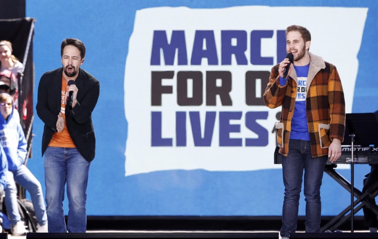 Mirand and Platt performs during the "March for Our Lives" rally demanding gun control in Washington