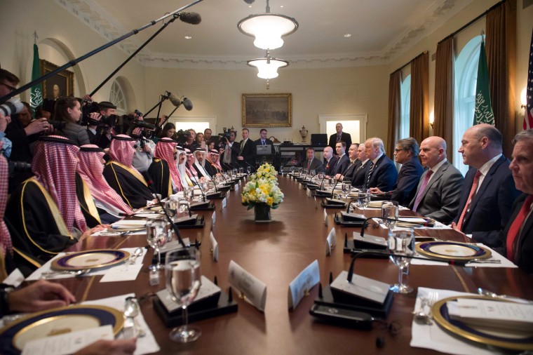 Image: President Donald Trump holds a lunch meeting with Saudi Arabia's Crown Prince Mohammed bin Salman