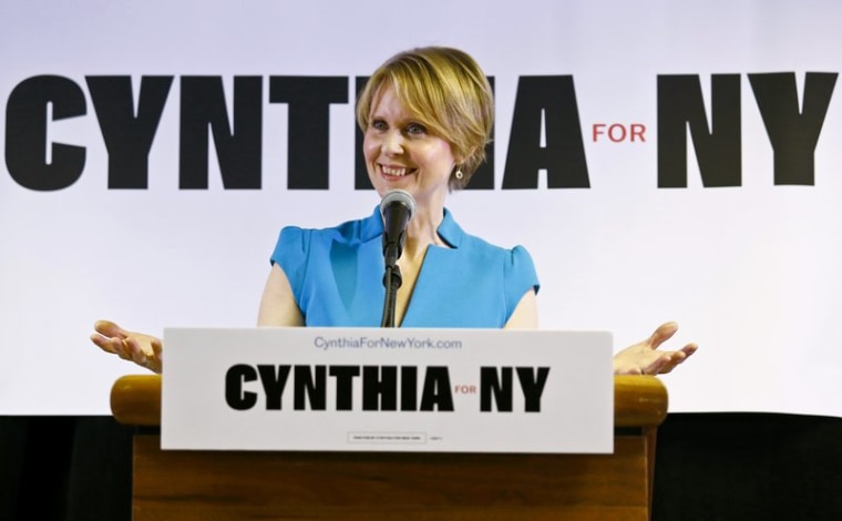 Cynthia Nixon at her first campaign stop after announcing her Democratic primary challenge to New York Gov. Andrew Cuomo, at a church in the Brooklyn in March.