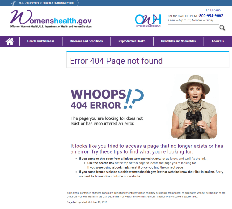 Image: Health and Human services error page