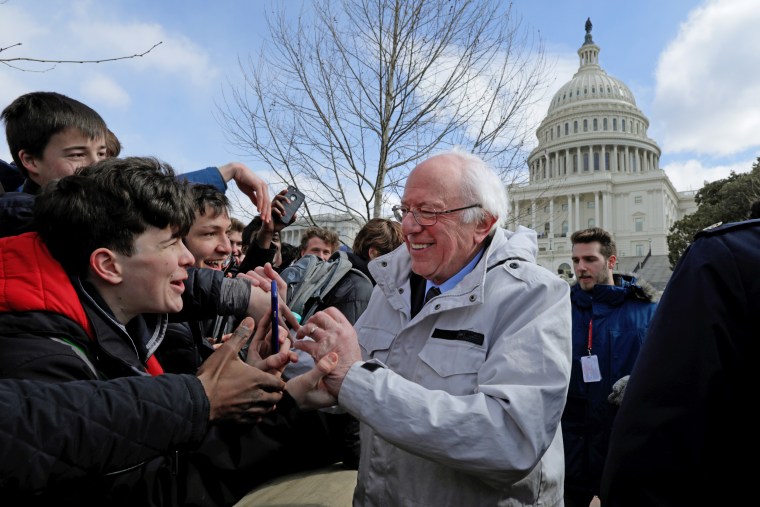 Bernie Sanders at a rally last month for tougher gun laws. The candidates supporting unionizing campaigns often hail from Sanders' wing of the Democratic Party. 