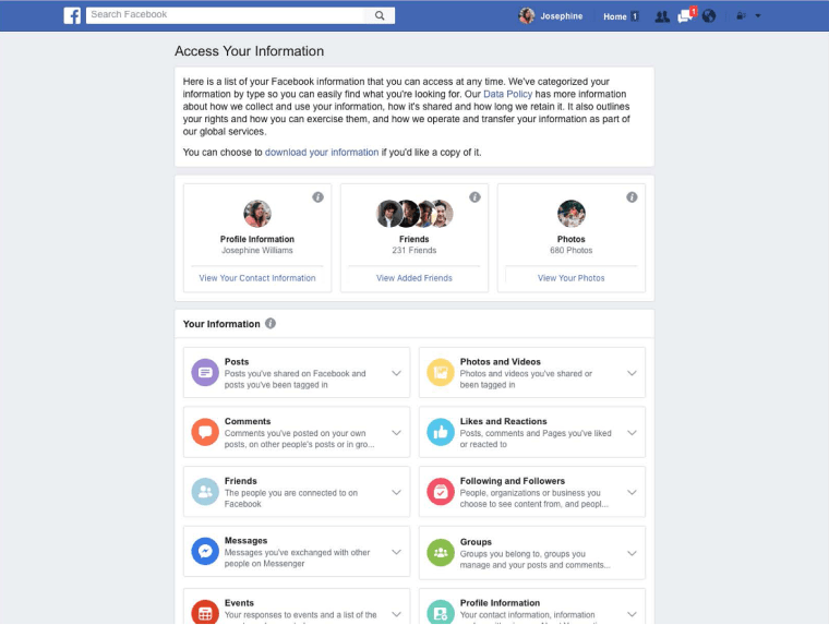 Image: A screen grab showing how to access your security information on facebook