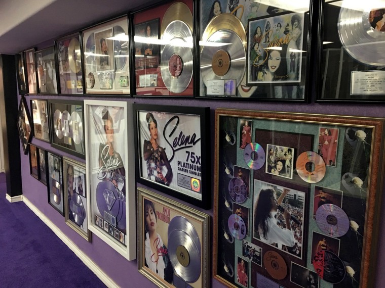 Image: Gold records line the walls of the Selena Museum, operated by the Quintanilla family in Corpus Christi.
