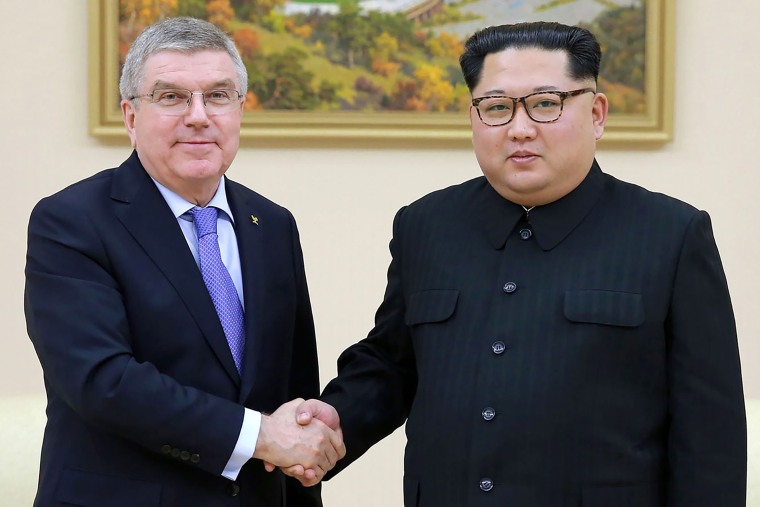 Image: North Korea's Kim Jong-Un meets Olympic chief Thomas Bach in Pyongyang.