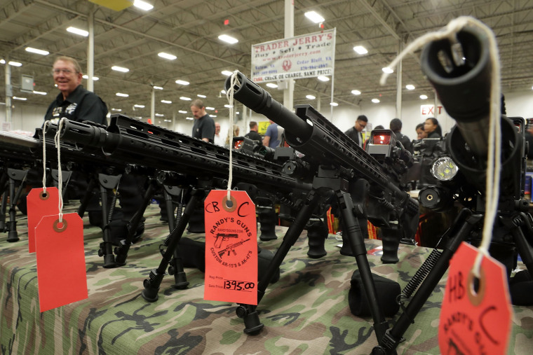 Image: AR-15 rifles are on display