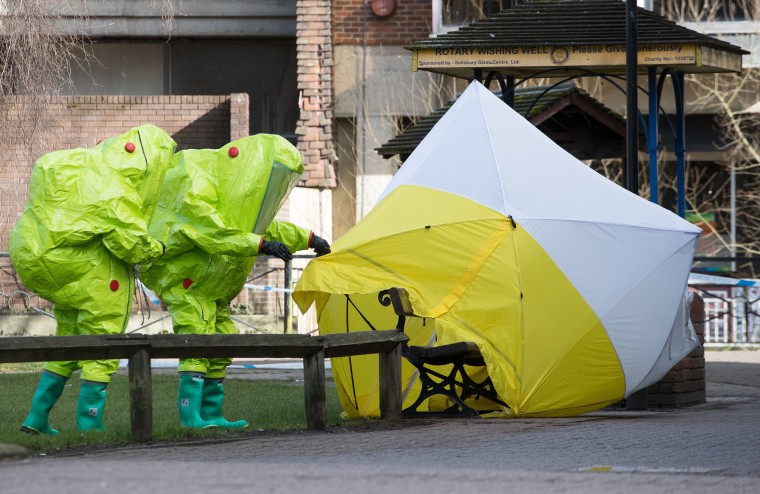 Image: Forensic experts at the scene in Salisbury, England where ex-spy Sergei Skripal was found critically ill.