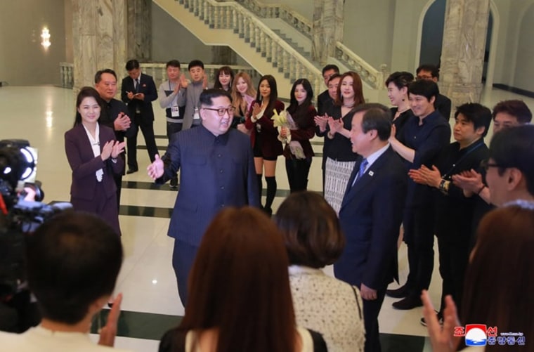 North Korean leader Kim Jong Un greets South Korean performers in Pyongyang after a concert aimed at improving relations between the neighbors. 