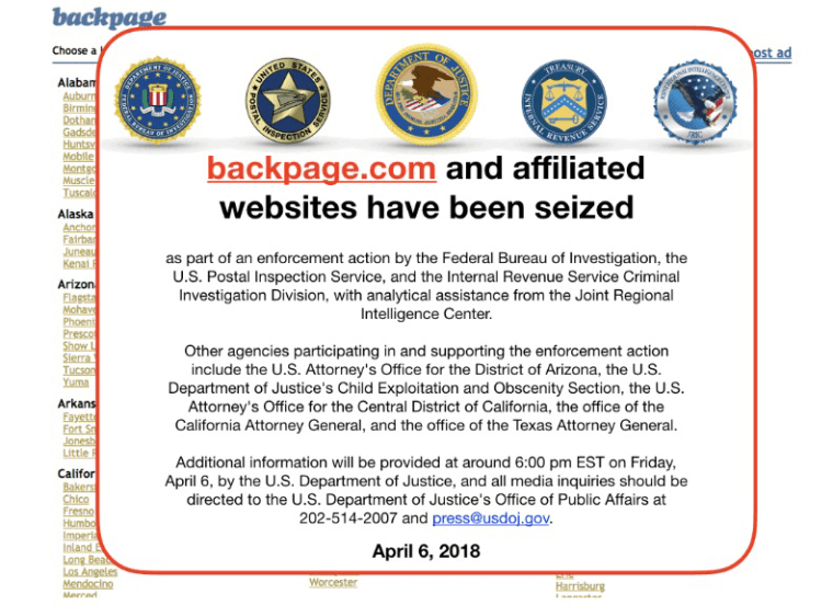 Image: backpage.com has been seized by the FBI