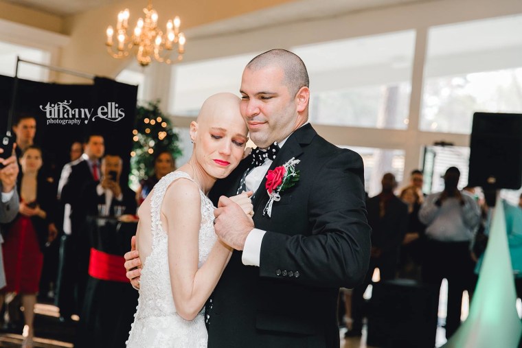 Laurin Long and Michael Bank on their wedding day. Laurin is battling cancer.