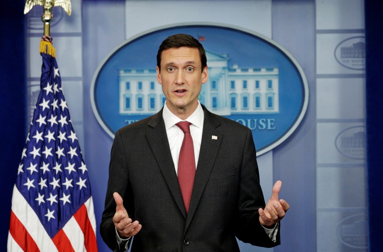 Image: Tom Bossert speaks at news briefing in Washington