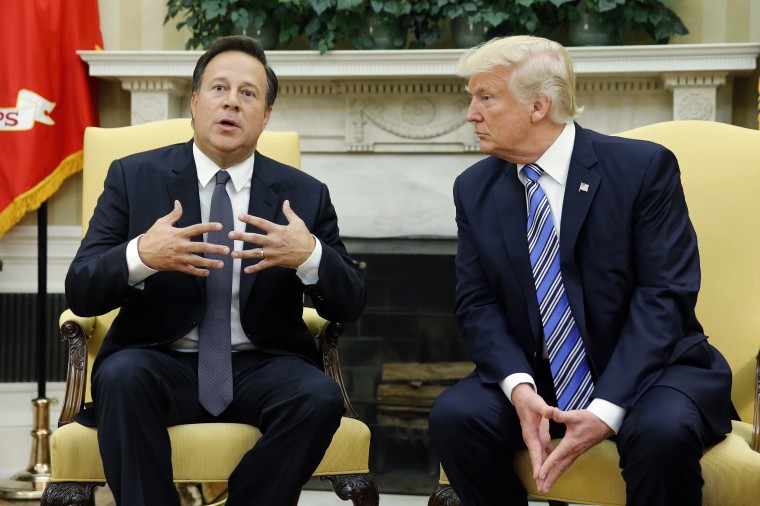 Image: Panama's President Varela talks with U.S. President Trump during meeting in Oval Office at the White House