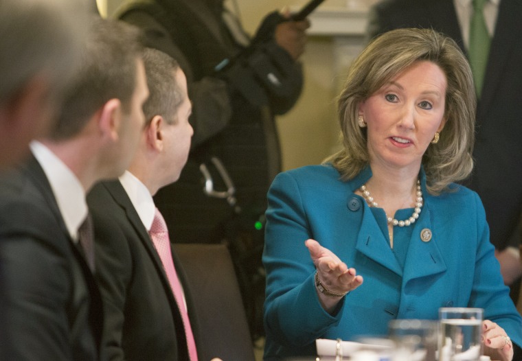 Image: Rep. Barbara Comstock, Republican from Virginia, participates in a law enforcement round table at the White House