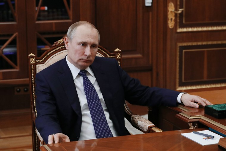Image: Vladimir Putin in Moscow on Monday as sanctions took hold.