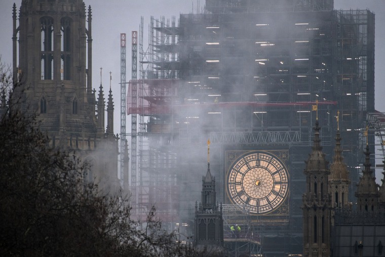 Image: Big Ben is seen without its hour and minute hands