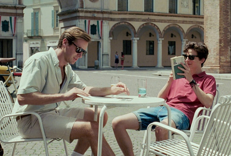 Image: Elio Perlman (Timothee Chalamet), a 17-year-old living in Italy, and his father's 24-year-old American assistant, Oliver (Armie Hammer) in the movie Call Me By Your Name.