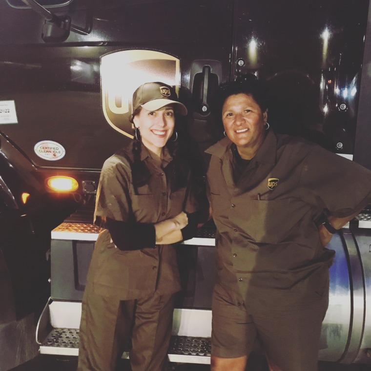 Writer Nicole Spector and driver Becky Ascencio getting ready to start their shift driving a UPS truck