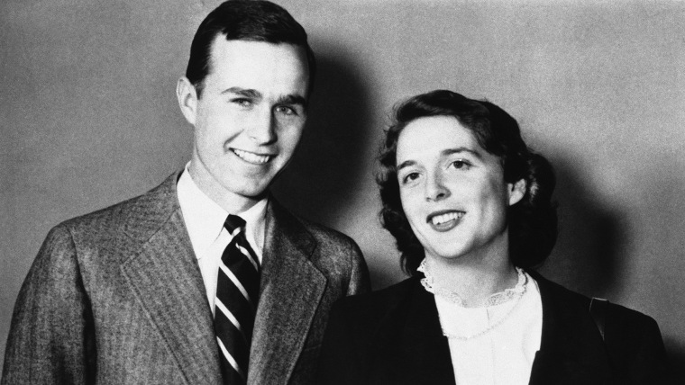 George Bush is shown with wife Barbara in 1945.