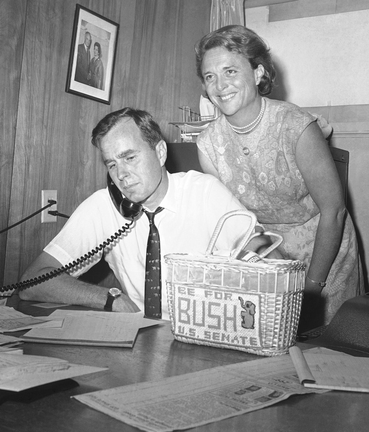 George Bush, candidate for the Republican nomination for the U.S. Senate, gets returns by phone at his headquarters in Houston, Saturday, June 6, 1964.