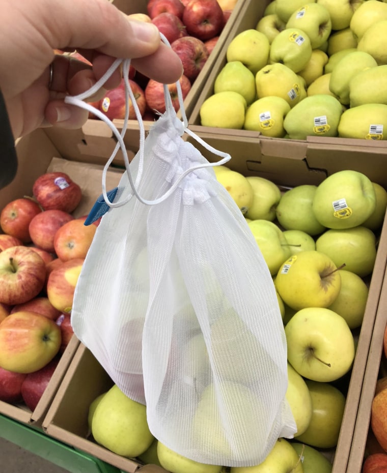 These mesh produce bags hold a lot--and keep produce easy-to-see in the crisper drawer.