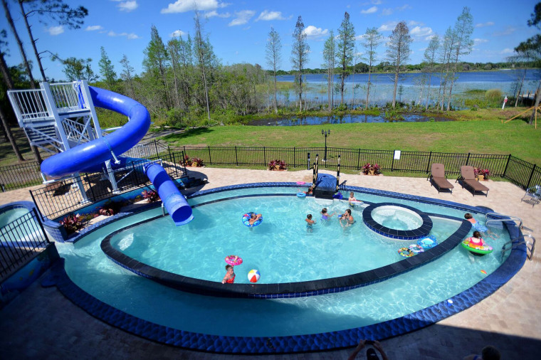 Enjoy the outdoors in the rental's giant pool and kick back and float in the pool's lazy river.