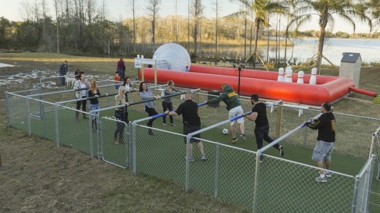 There are plenty of games for adults and families, including larger-than-life foosball and bowling.