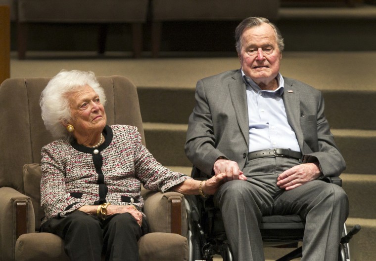Image: Former First Lady Barbara Bush and former President George H.W. Bush attend an event in Houston