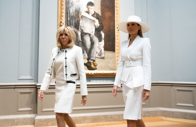 Both first ladies both opted for white skirt suits and pumps.