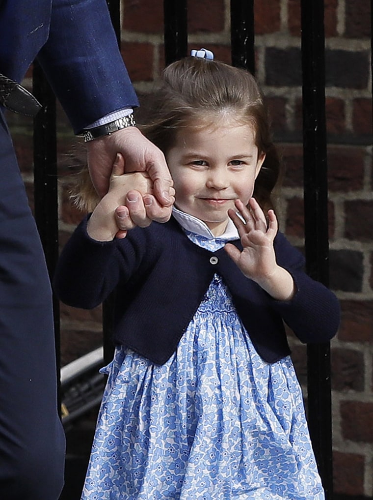 Princess Charlotte waves to the cameras as she makes her way to visit her mom and new baby brother.