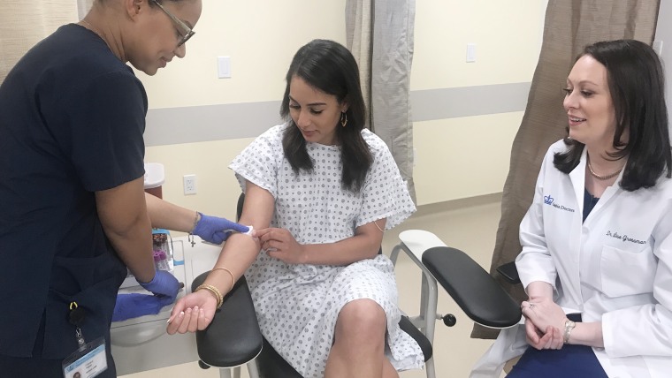 Morgan Radford gets her blood drawn as a first step of the egg freezing process.