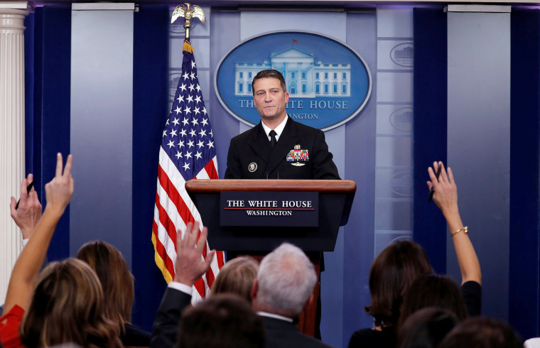 Image: White House, Presidential physician Ronny Jackson answers question about U.S. President Donald Trump's health after the president's annual physical at the White House in Washington, DC, U.S.