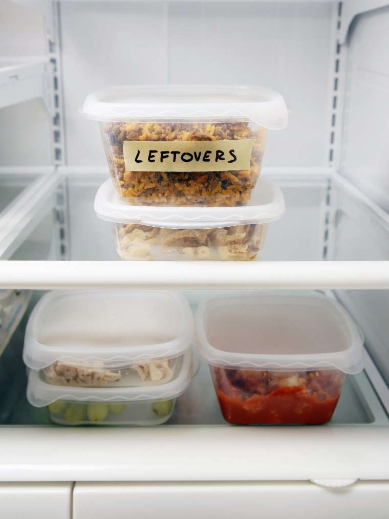 Leftover containers in refrigerator