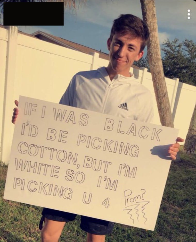Image: Riverview High School student Noah Crowley, 18, holds up a prom proposal on Snapchat