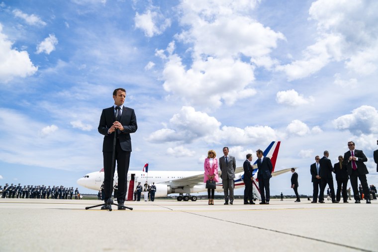 Image: French President Macron arrives at Andrews Air Force Base near Washington, DC