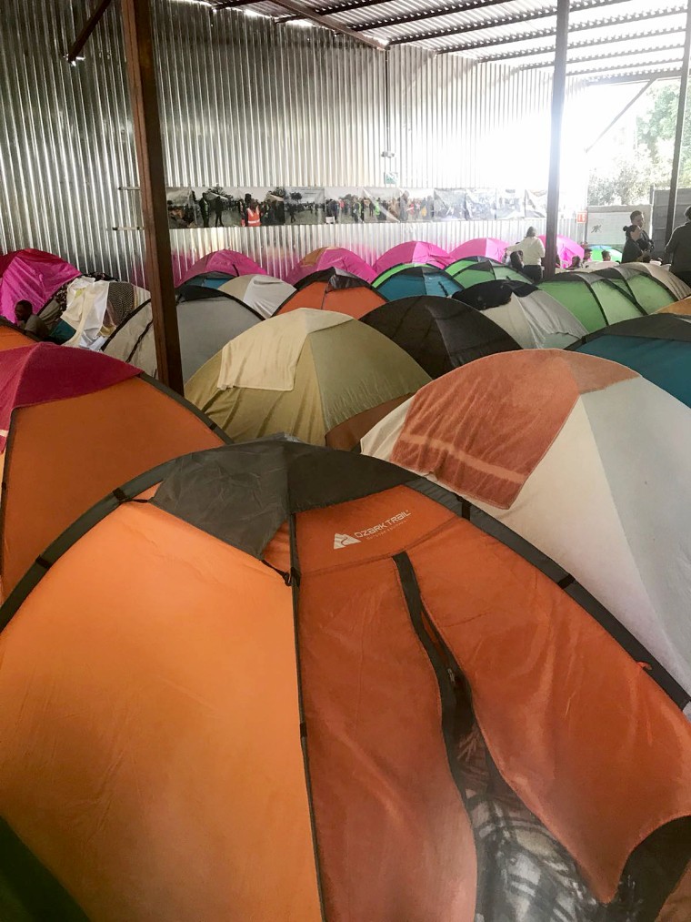 Image: Tents are being prepared at a shelter in Tijuana ahead of the migrant caravan's arrival.