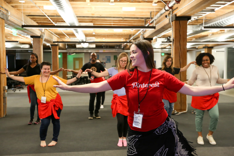 In her day job, Dana Faataui is a member of the Pinterest human resources team. But for this year's Knit Con, the hula and Tahitian dancer led a class of her co-workers in hula.