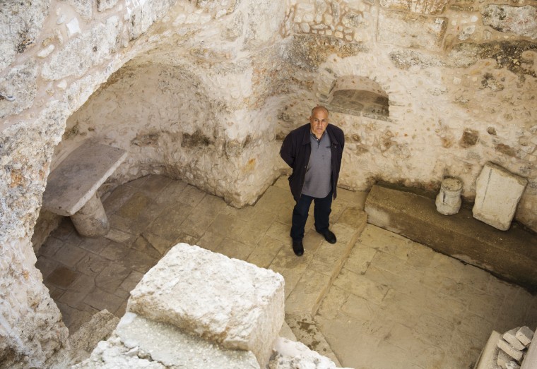 Image: Moni Sharma, 55, caretaker of the grounds of the Greek Orthodox seminary on Mount Zion