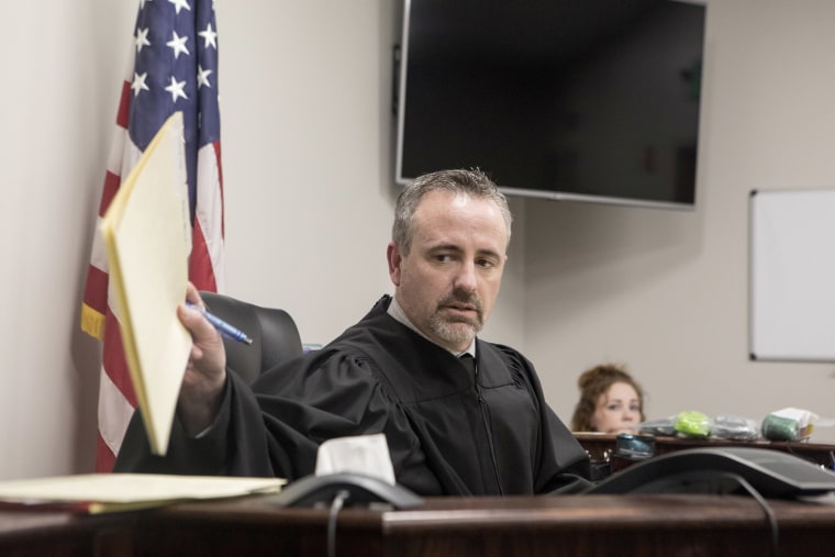 Image: Circuit Judge Greg Howard leads a court session at the Cabell County Drug Court, April. 9, 2018, in Huntington, West Virginia.