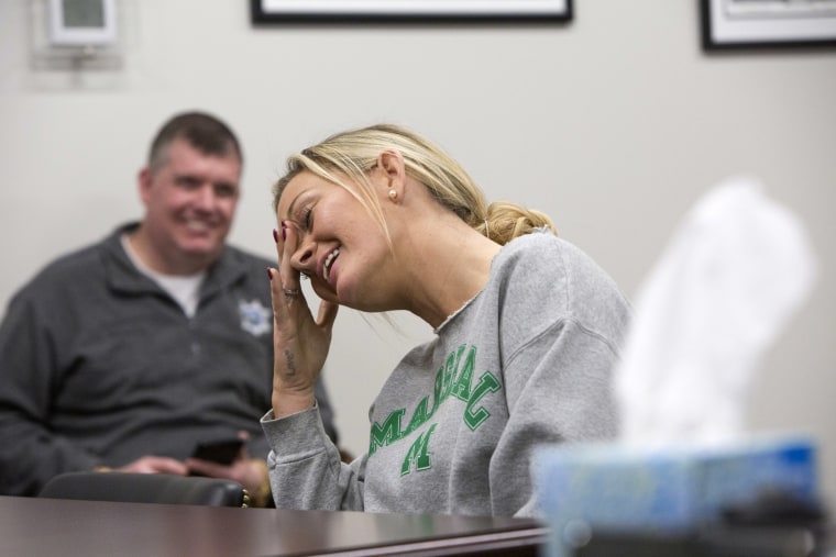 Image: Nicole reacts to being disciplined by the circuit judge at the Cabell County Drug Court, April. 9, 2018, in Huntington, West Virginia.