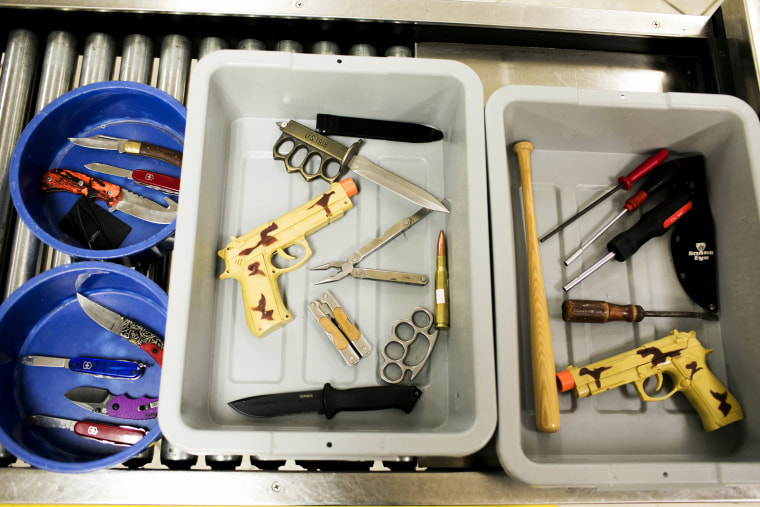 Image: Confiscated weapons at the Dayton International Airport in Dayton, Ohio on April 28, 2018.