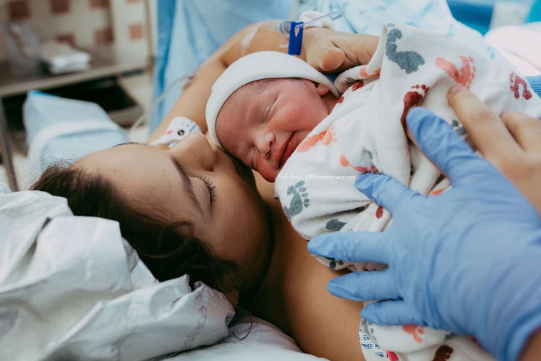 The sweet moment when Vanessa Rodriguez met her son after her C-section delivery.
