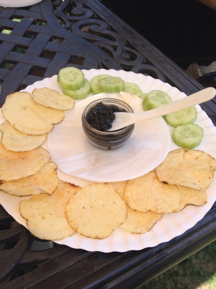 homemade potato chips and caviar
