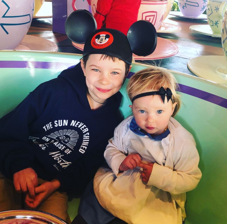 The Theibault-Dean children on the teacups at Walt Disney World.